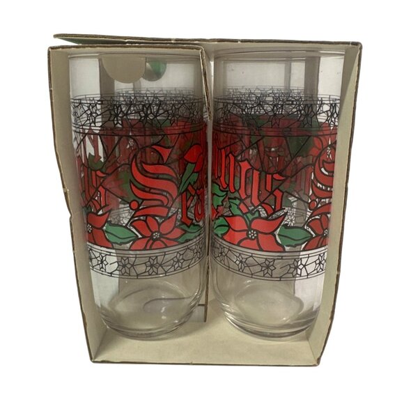 Seasons Greetings Luminarc 16 Oz Glass Tumblers Set Of 4 Made In USA NOS - Picture 6 of 8